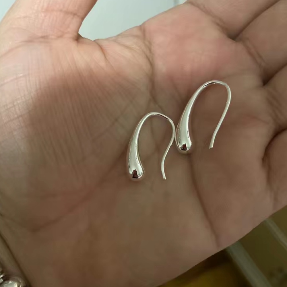 NWT 💧 1” STAMPED .925 STERLING SILVER WATER DROPLET TEAR DROP PIERCED EARRINGS - Picture 5 of 12